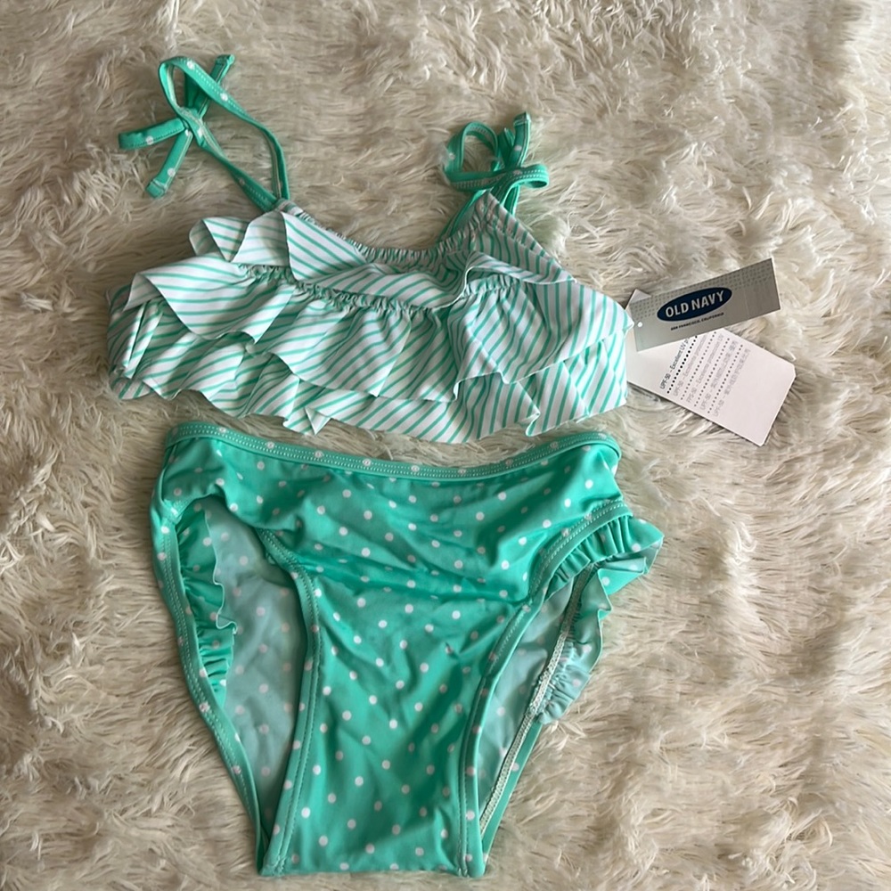 Old Navy Toddler Stripped  Polka Dot Bikini | Mint Green | 5T |NWT |A12